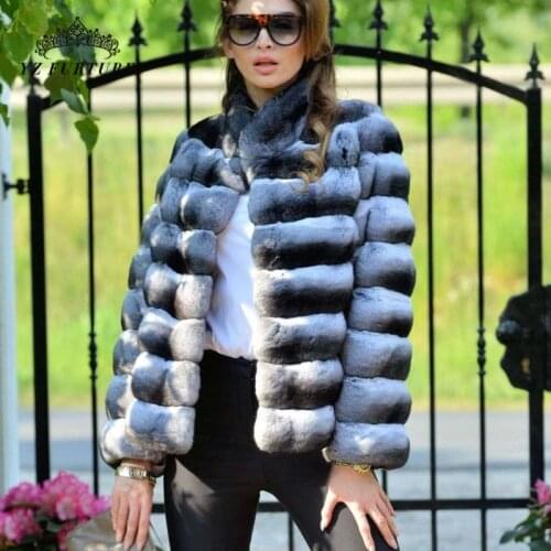 2021 Winter New Real Rex Rabbit Fur Coat Stand Collar Chinchilla Color Fur Natural Jacket Real Fur Women High Quality Overdress