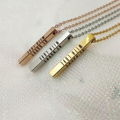 Gold Inspirational Fashion Necklace Jewelry WlTH LOVE BE HAPPY Four-sided Lettering Stainless Steel Military Necklace For Lover