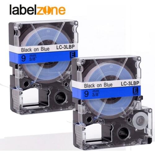 2Pcs 9mm Black on Blue compatible Epson LC-3LBP/SC9BW label tapes strong adhesive laminated lc3lbp label ribbon for KingJim