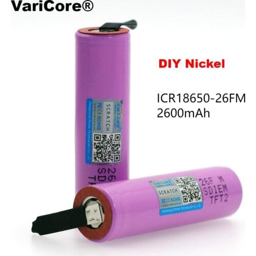 2PCS/lot VariCore New 18650 ICR18650-26FM 2600mAh Li-ion 3.7v Rechargeable Battery DIY Nickel batteries