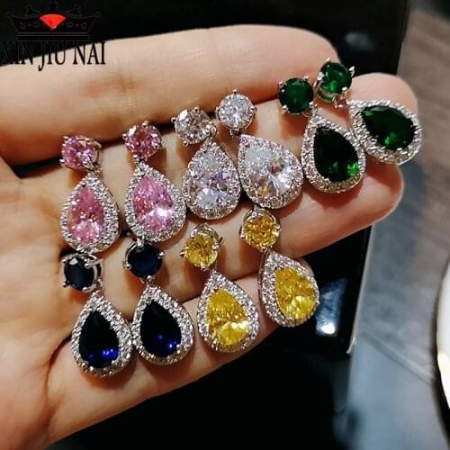 Shining Water Drop Crystal Zircon Women Earrings Charm Colorful Earrings 2019 Simple Bride Wedding Jewelry Brincos