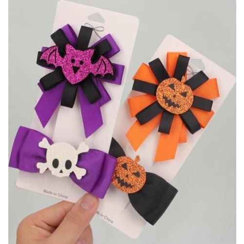 CN 2/3PCS/Set Halloween Hair Clips Cartoon Hair Accessories Cartoon Ghost Spider Bat Hairpins Clips For Kids Party Hairgrips