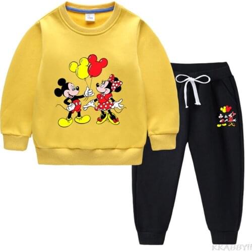Disney Mickey Mouse Clothing Sets Children Fashion Hoodies and Pants Set Kids Clothes Spring Autumn Sports Suit Tracksuit