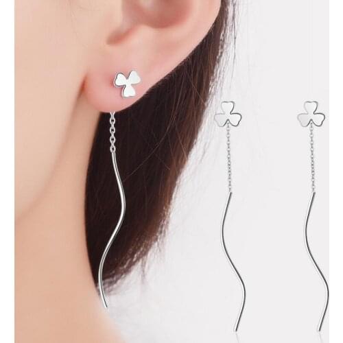 925 Sterling Silver Lucky Leaf Wave Tassel Long Drop Earrings jewelry For Women Lady Accessories Gift Dropshipping S-E565