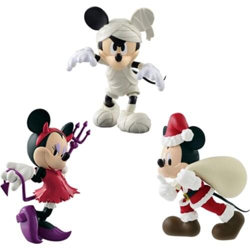 Minnie Mickey Mouse Action Figure Toys Santa Mickey Halloween Devil Minnie Mummy Mickey Figuras Collection Decoration Kids Gift