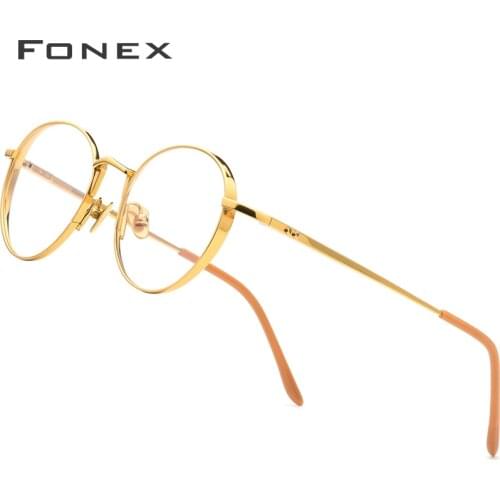 FONEX Pure Titanium Glasses Frame Men Ultralight Retro Round Myopia Optical Prescription Eyeglasses Frames Women Eyewear 879