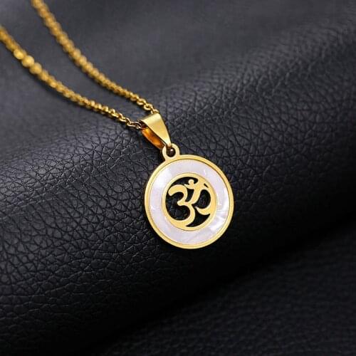 Hindoo Hindu Buddhist AUM OM Pendant Necklace Round Circle Choker Stainless Steel Jewelry Gold Collier Women Men Necklaces Gift