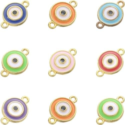 Juya 20pcs/lot Multicolors DIY Enamel Greek Evil Eye Charms Connector Accessories For Handmade Charms Turkish Jewelry Making