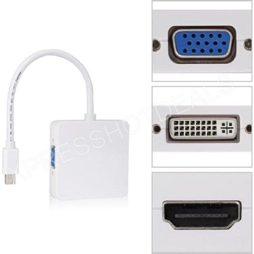 3 in 1 Thunderbolt Mini Displayport to DVI HDMI VGA Adapter Cable For MacBook