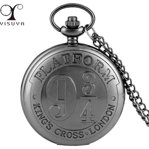 Classic 9-3/4 Kings Cross London Platform Quartz Necklace Pocket Watch Retro Fashion Necklace Clock Sweater Chain Pendant Gifts