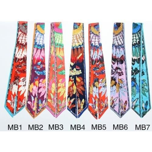 Classic Feather Skinny Silk Scarf New Luxury Brand Bag Scarf For Women Head Scarf Long Handle Bag Scarves Wraps Drop Shipping
