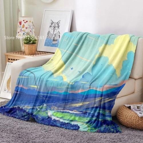 Beautiful Landscape Flannel Blanket Oil Painting Fleece Blanket Travel Picnic Bedspread For Bed For Friends Throw Blankets Decor