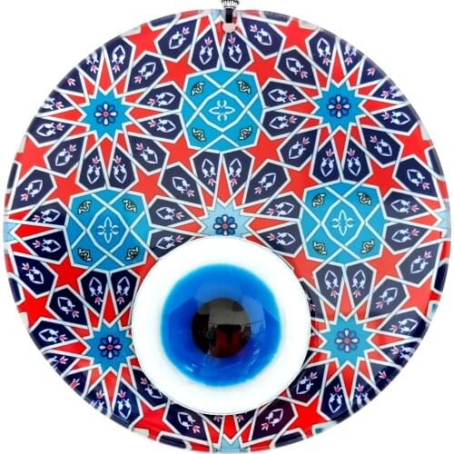 Colorful 16 Centimeter Wall Ornament with Mandala Patterned Fusion Glass Evil Eye Beads
