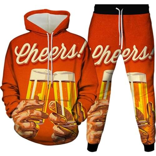 Beer Time Whiskey Funny Print Men Clothing Autumn Spring Fashion Hoodies+Jogger Pants 2Pc Sets Women Outdoor Sportwear Tracksuit