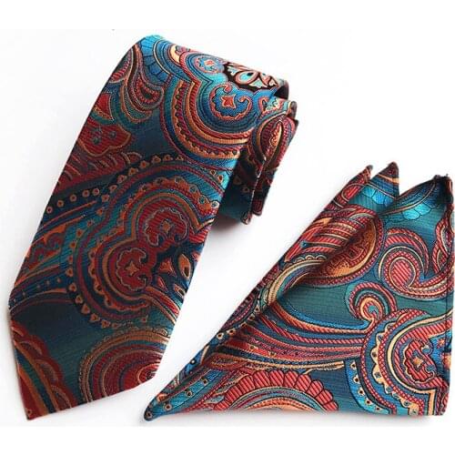 Mens Business Casual Tie Scarf Two-piece New Polyester Paisley Tie Set Fashion Mens Business Tie Sets Mens Neck Tie Sets