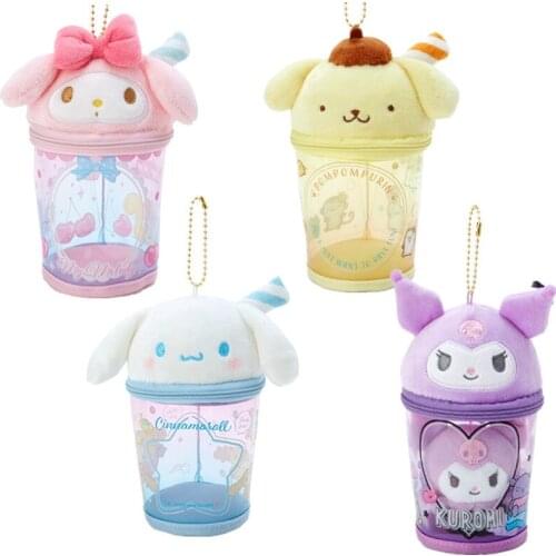 My Melody Cinnamoroll Japan Cartoon Kawali Kuromi Charmmy Pompom Purin Cute Soft Stuffed Bag Plush Cup Pendant Adult Kids Toys