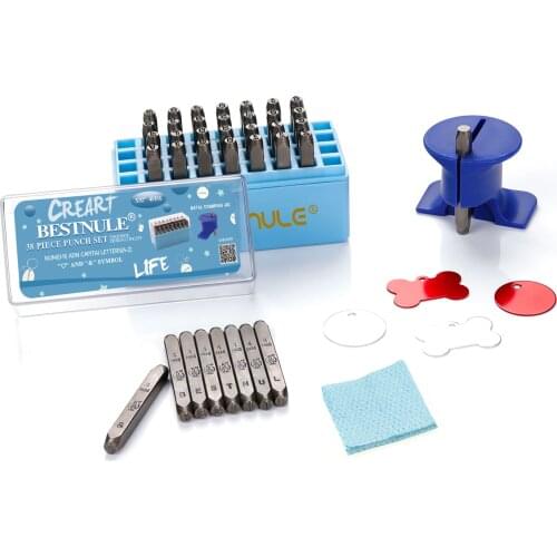 BESTNULE Number and Letter Stamp Set (A-Z, 0-9 and “&”, “Love” Symbol), Industrial Grade Hardened Carbon Steel (5/32”, 4mm)