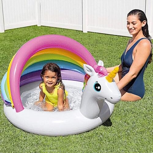 Inflatable Circle Baby Infant Float Pool Swimming Ring Unicorn Shade Baby Inflatable Swimming Pool Awning Paddling Pools