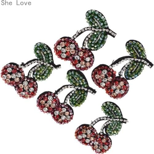 Chzimade 5pcs Rhinestone Cherry Beaded Patch for Clothing Beading Applique Clothes Shoes Bags Decoration