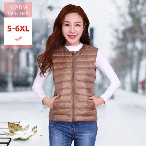 New Women Short White Duck Down Vest Round Collar Female Ultra Lght Slim Thin Sleeveless zipper Coat Big Size Windproof Linner