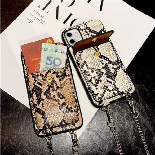 NEW Fashion Wallets Phone Case For iPhone 12 mini 11 Pro Max SE 2020 X XR XS Max 7 8 Plus Snakeskin Pattern Cover With Lanyard