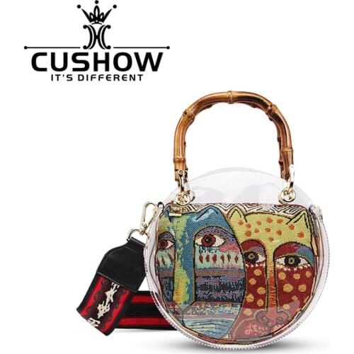 Original Zhaocai cat transparent jelly bag, versatile one shoulder slung bamboo bag