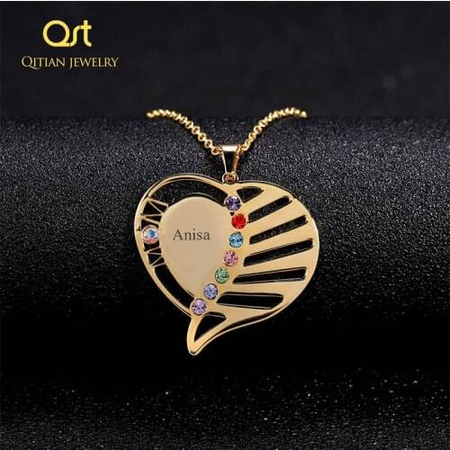 Personalized family love pendant necklace mon pendant with kids names engrave any name with birthstone jewelry for women