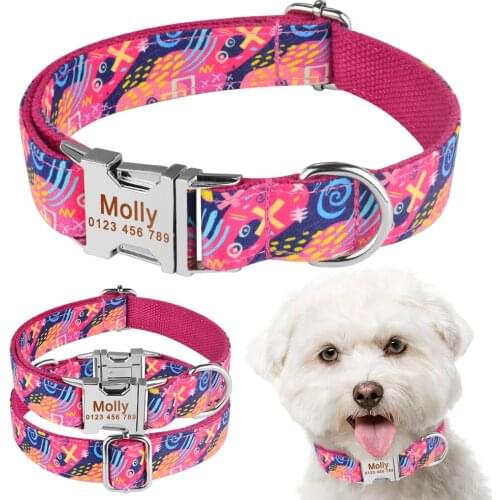 Personalized Dog Collar Durable Nylon Free Engraved Name Phone Number on Buckle