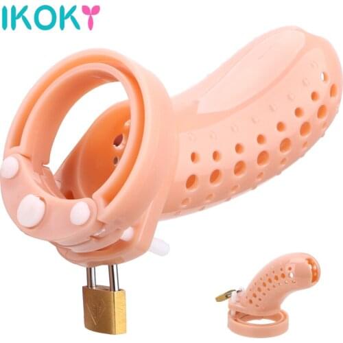 IKOKY Chastity Lock Male Chastity Device Cock Cage with 5 Size Penis Ring Adults Products Sex Toys for Men Anti-masturbation