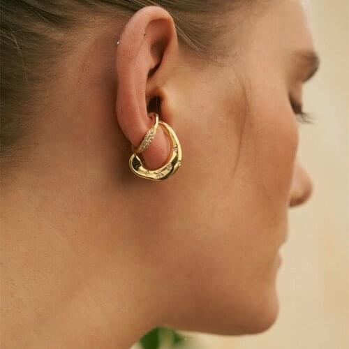 Luxury Kpop Double Circle Crystal Fake Piercing Earrings for Women Korean Wave Geometric Clip on Ear Cuff Non Pierced Jewelry