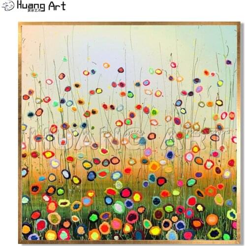 Hand Painted Circle Acrylic Canvas Painting Decor Modern Abstract Knife Texture Oil Painting Wall Art Flower Landscape Picture