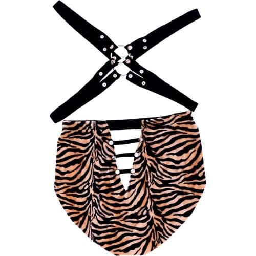 Sexy Men Snap Chest Leopard Harness Underwear Bodysuit Clubwear Costume