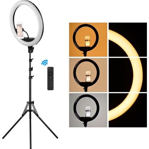 18 Inch LED Ring Light Fill-in Lamp 48W 2700K-5500K with Tripod Cell Phone Holders for Photography Shooting Makeup Vlogging