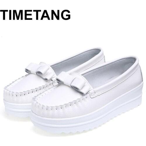 TIMETANG Autumn Spring Women Fringed Bow Breathable Flat Shoes Casual Loafers Shoes Women Boat Shoes Black Comfortable Ballet