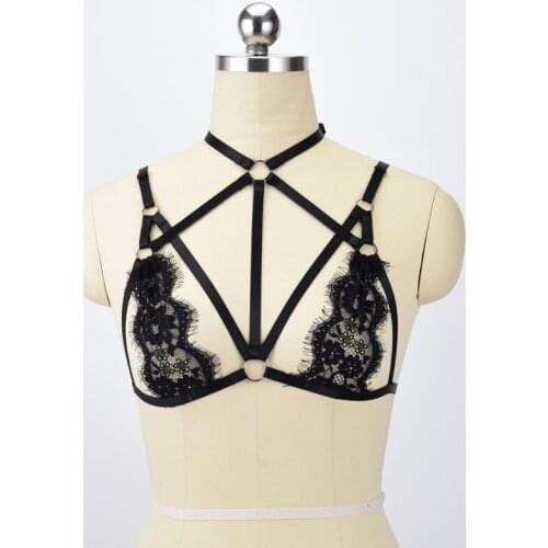 Fetish Wear Body Harness Bra Adjustable Cupless Bra Women Crop Top Bodysuit Gothic Erotic Lingerie 90s Nightclub Wear O0510