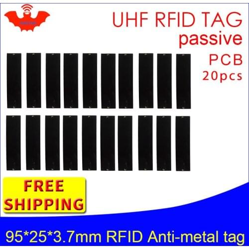 UHF RFID metal tag 915m 868m EPC 20pcs free shipping fixed-assets management 95*25*3.7mm long distance PCB passive RFID tags