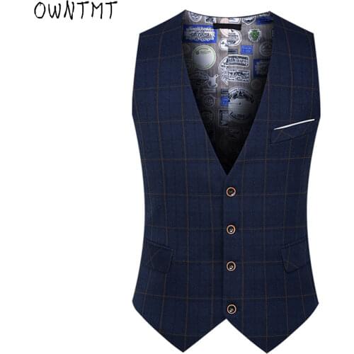 Spring Autumn Man Fashion Suit Vest Male Plaid Suit Waistcoat Formal Business Wedding Slim Dress Vests Men Work Waistcoat 6XL