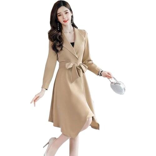 Womens Windbreaker 2021Spring Autumn New Korean Wild Loose Fashion Jacket Female Mid-length Windbreaker Coat Suit Collar Coat C