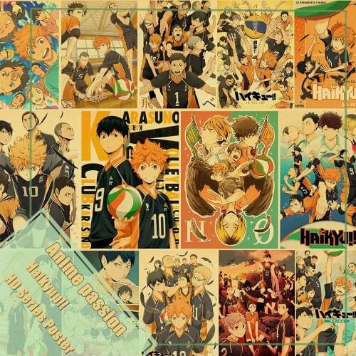 Japanese Cartoon Haikyuu Poster Volleyball Boy Art Painting Kraft Paper Prints Wall Sticker for Room Hoom Bar Decoration