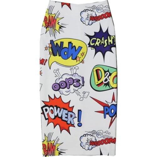 Womens Cartoon Print Skirt Summer Pencil skirt Letters Graphic High Waist Slim Midi Tube Skirts Lady Female Bodycon Falda SP606