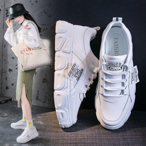 Sport Shoes Woman 2020 Fashion Solid Sneakers Women Running Shoes Breathable PU Flats Lace-up Shoes Women Sneakers Plus Size