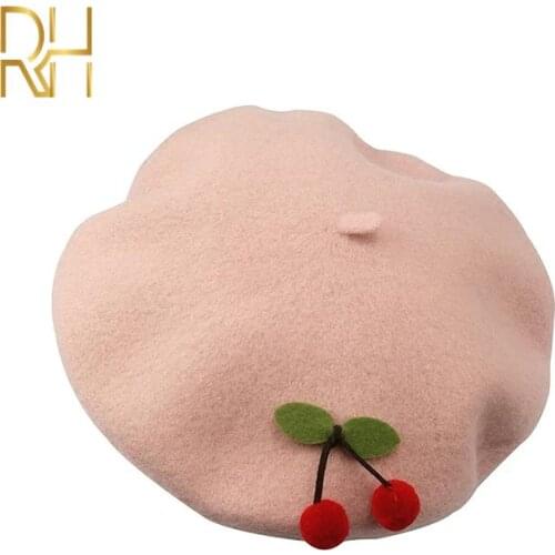 Ladies Autumn Winter Woolen Cute Red Cherry Berets Painter French Artist Female Warm Winter Cap RH