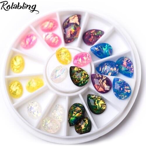 24Pcs/set 6 Diffferent Colors Rhinestones 3D Opel Gem Design Nail Tips Gems Jewelry Decoration Sharp Bottom Nail Art Rhinestone