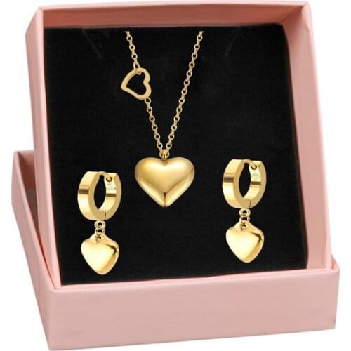 316L stainless steel golden love earrings necklace set No Fade Wedding Jewelry Set Gift box