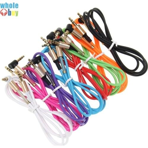 500pcs/lot Audio Cable 1m 3.5mm Male to Male 90 Degree Right Angle Aux Cable Wire Cord with Spring Protective Cover wholesale