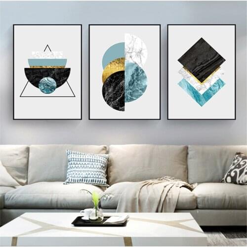 Abstract Marble Art Geometric Blue Posters Canvas Painting Prints Wall Art Pictures for Living Room Office Home Decor Gifts Item
