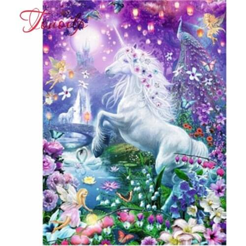 100% Full 5D Diy Daimond Painting "Flower fairy&Unicorn" 3D Diamond Painting Round Rhinestone Diamant Painting Embroidery Animal