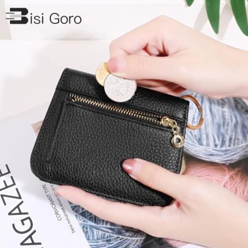 BISI GORO Genuine Leather Brand Bag For Women Wallet Small Credit Card Holder Zipper Coin Purse Money Ladies Short Fashion Purse