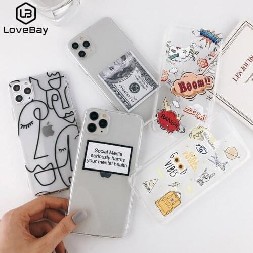 Abstract Clear Cartoon Phone Case For iPhone 12 Pro Max 11 Pro Max X XR Xs Max 6 6S 7 8 Plus Soft TPU Cover For iPhone 12 Mini
