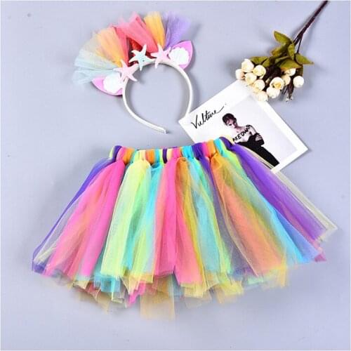 New childrens handmade Tutu colorful skirt Kids headband festive dance performance princess Tutu skirt set